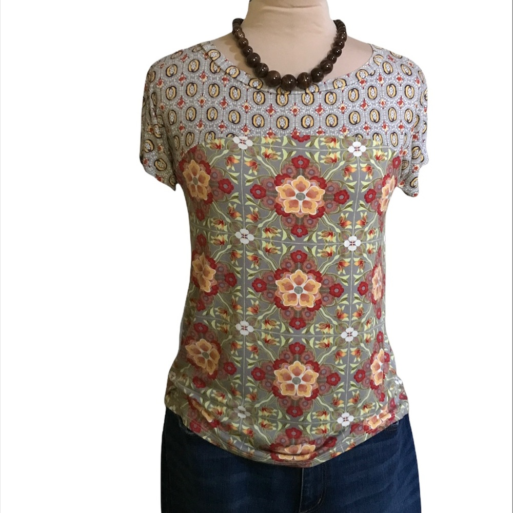 Anthropologie Weston Wear Kaleidoscope Mixed Pattern T-Shirt. Size Small